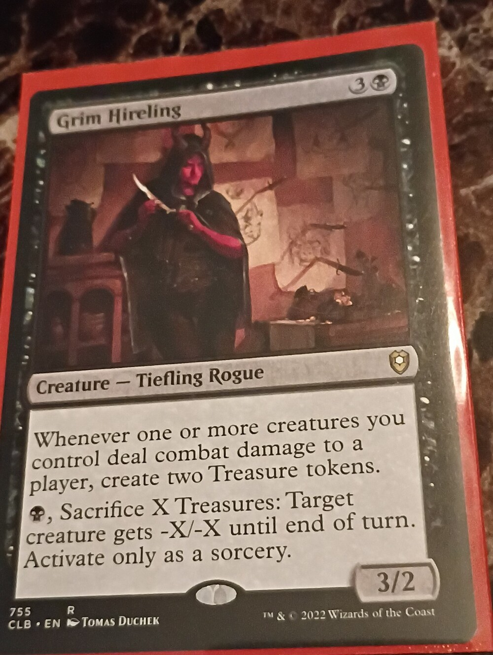 Magic Gathering Card Grim Hireling - Red Card Sleeve